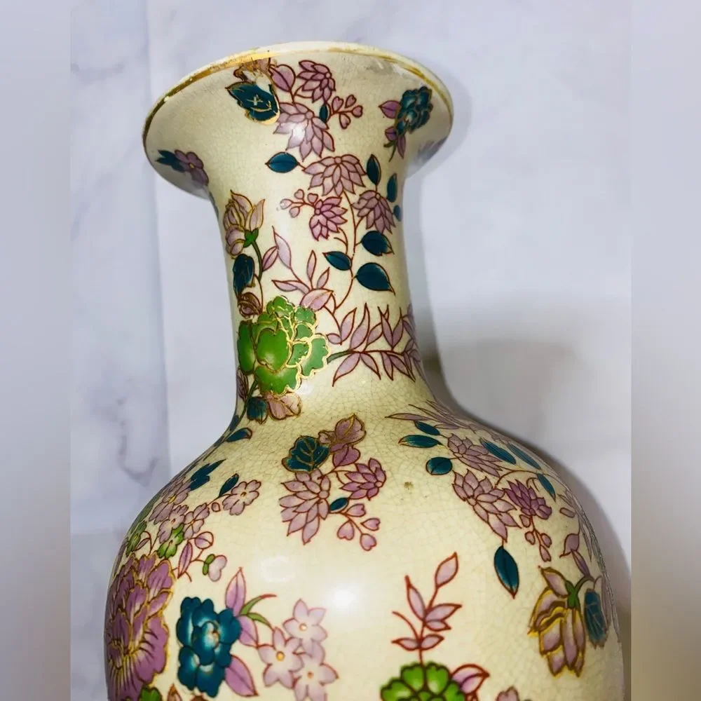 Vintage 12” Porcelain Zhong Guo Zhi Zao Vase Beautiful Colors V2